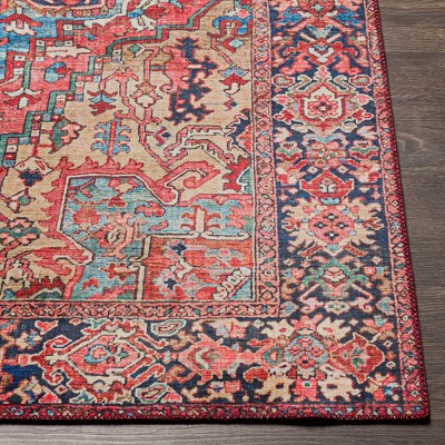 Manche Traditional Bright Red and Navy Synthetic Area Rug 3'6" x 5'6"