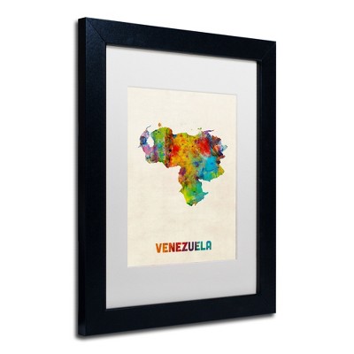 Trademark Fine Art -Michael Tompsett 'Venezuela Watercolor Map' Matted Framed Art