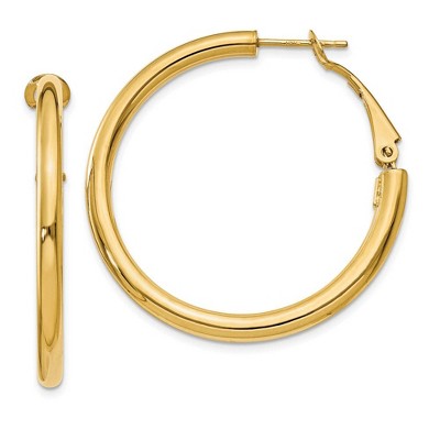 Black Bow Jewelry 3mm, 14k Yellow Gold Omega Back Round Hoop Earrings, 35mm (1 3/8 Inch)