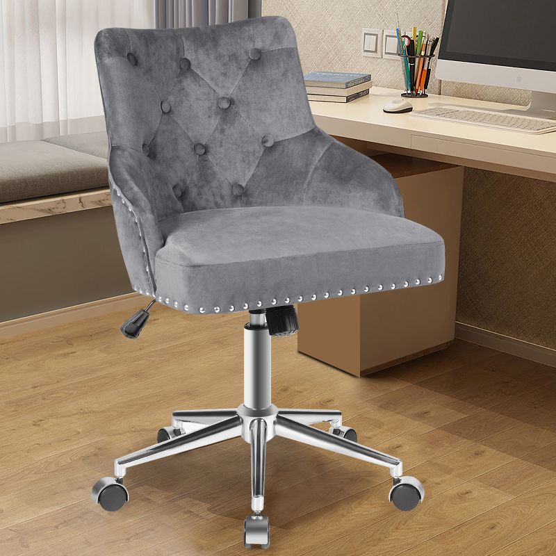 Tangkula Velvet Desk Chair Upholstered 360°Swivel Height Adjustable Rolling Office Chair for Office Bedroom Living Room, 3 of 7