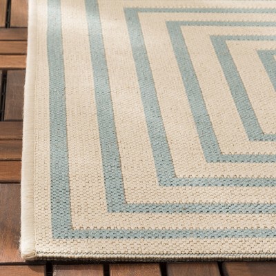 Cream and Aqua Geometric Easy Care Indoor/Outdoor Rug, 4' x 6'