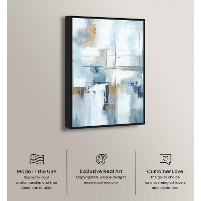 Large Blue and White Abstract Canvas Art with Black Frame