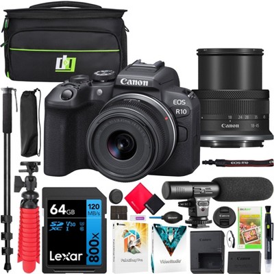 Canon EOS R10 Mirrorless Camera w/ RF-S 18-45mm F4.5-6.3 IS STM Lens Kit Pro Bundle