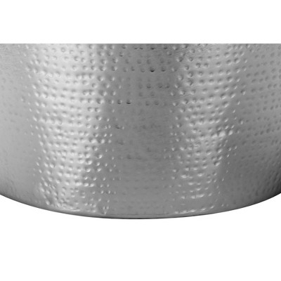 Chrome Hammered Metal Round Drum End Table