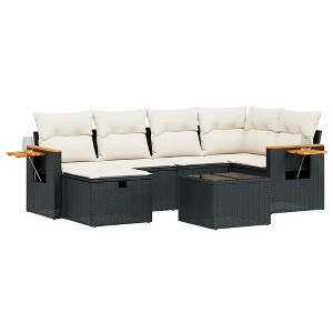vidaXL 7 Piece Patio Sofa Set with Cushions Black and Cream - Without Storage, 7 Items - 1 of 4