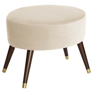Farwell Oval Ottoman with Gold Caps Velvet Antique White - Project 62
