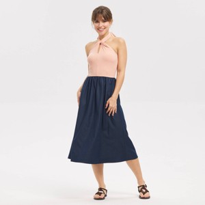 knee length dresses for ladies CurveWow Frill Hem Midi Dress Navy Orange Floral – Curvewow main image 1