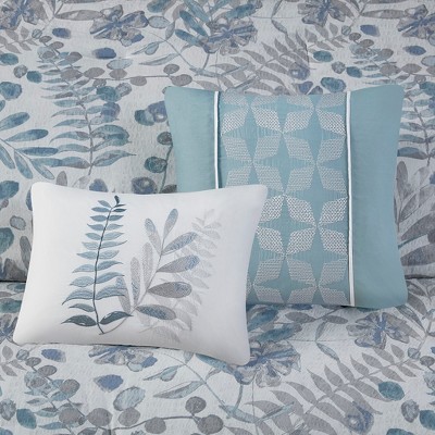 Full Blue Microfiber Seersucker Comforter Set with Throw Pillows
