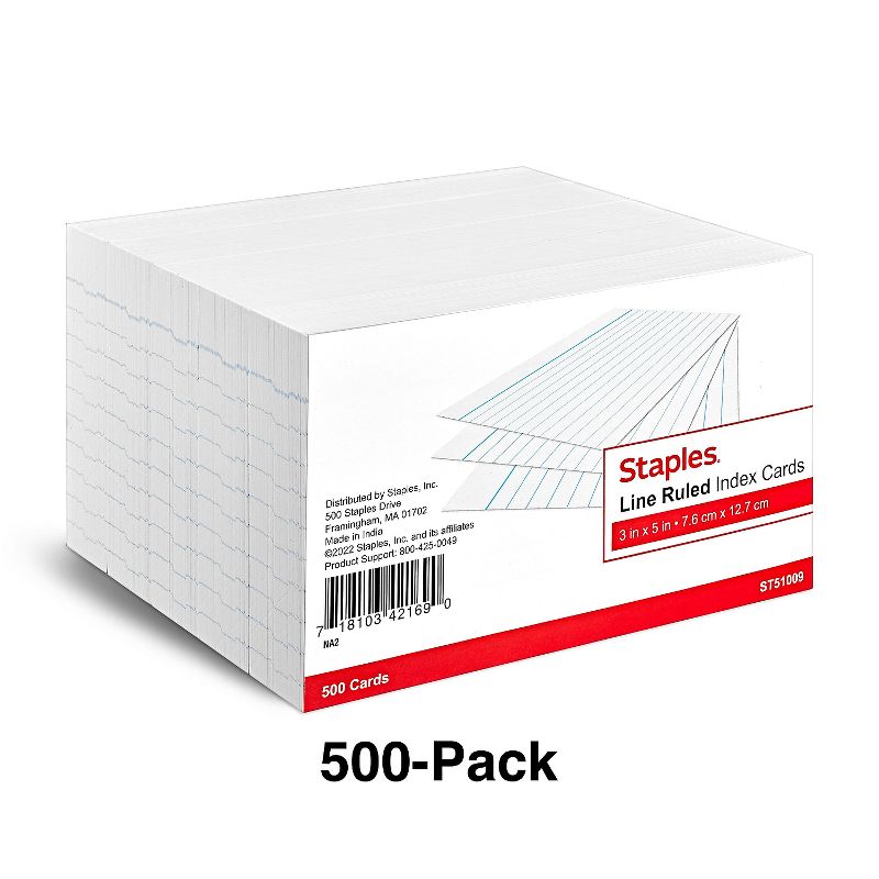 Staples 3" x 5" Line Ruled Index Cards 500/Pack (51009) 233601, 2 of 6