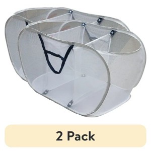 (2 pack) White Polyester Mesh Pop-up Triple Sort Laundry Basket, 16" x 16" x 28" - 1 of 4