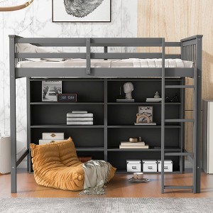 PAGED Twin Size Loft Bed Simple Modern Wooden Bed Frame with 8 Open Storage Shelves, Ladder and Guardrail for Bedroom - 1 of 4