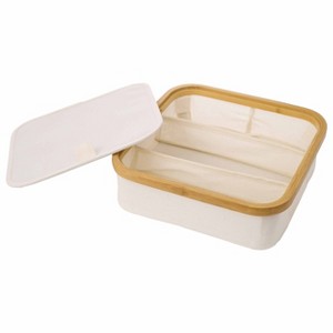 WeThinkStorage 3 Slots Natural Bamboo Organizer with Lid Soft Fabric Interior - 1 of 4
