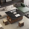 KTMBDW Lift Top Coffee Table with 2 Stools, Hidden Compartment and Storage Drawer, Rising Tabletop Dining Table for Living Room Reception Room, Brown - 4 of 4