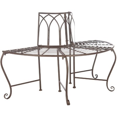 Abia Rustic Brown Wrought Iron Outdoor Tree Bench