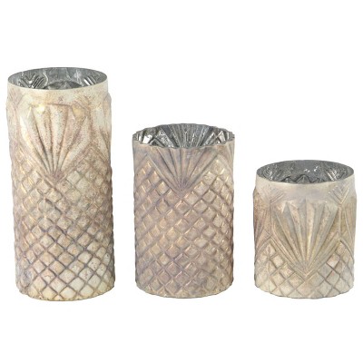 Set of 3 Coastal Cylindrical Glass Candle Holders - Olivia & May