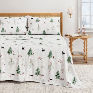 100% Cotton Holiday Printed Flannel Sheet Set - Great Bay Home - 1 of 4