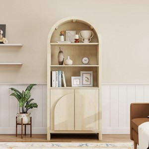 Okak Arched Display Cabinet, Storage Cabinet with 2 Doors and 3 Shelves, Freestanding Cabinet for Living Room, Bedroom and Office, Natural - 1 of 4