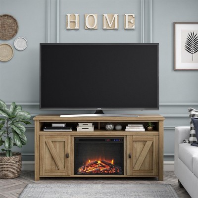 Farmington Natural Wood Electric Fireplace TV Console with Cabinets