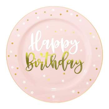 Smarty Had A Party 10.25" Pink with White and Gold Birthday Round Disposable Plastic Dinner Plates (120 Plates)