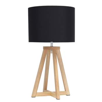 Natural Wood Interlocked Triangular Table Lamp with Fabric Shade - Simple Designs