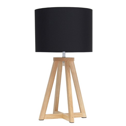 Wood Interlocked Triangular Table Lamp, White And Natural Wood Table Lamp