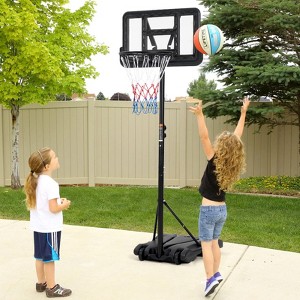 Kids Basketball Hoop, Portable Adjustable Height (5-7ft) Indoor Outdoor Play Set - PVC Backboard Steel Pole with Basketball Pump for Boys Girls - 1 of 4