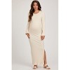 PinkBlush Cream Ribbed Side Slit Maternity Maxi Dress - 2 of 4