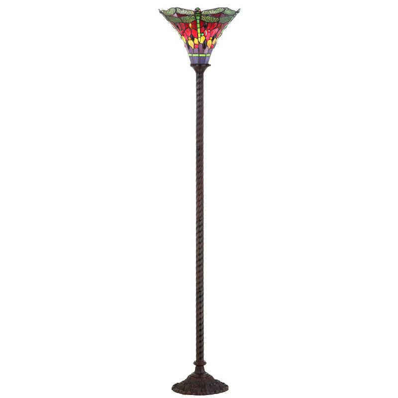 71" Dragonfly Tiffany Style Torchiere Floor Lamp (Includes Energy Efficient Light Bulb) - JONATHAN Y, 1 of 6