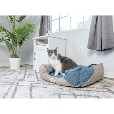 Small Cornflower Blue and Beige Fiberfill Rectangular Pet Bed