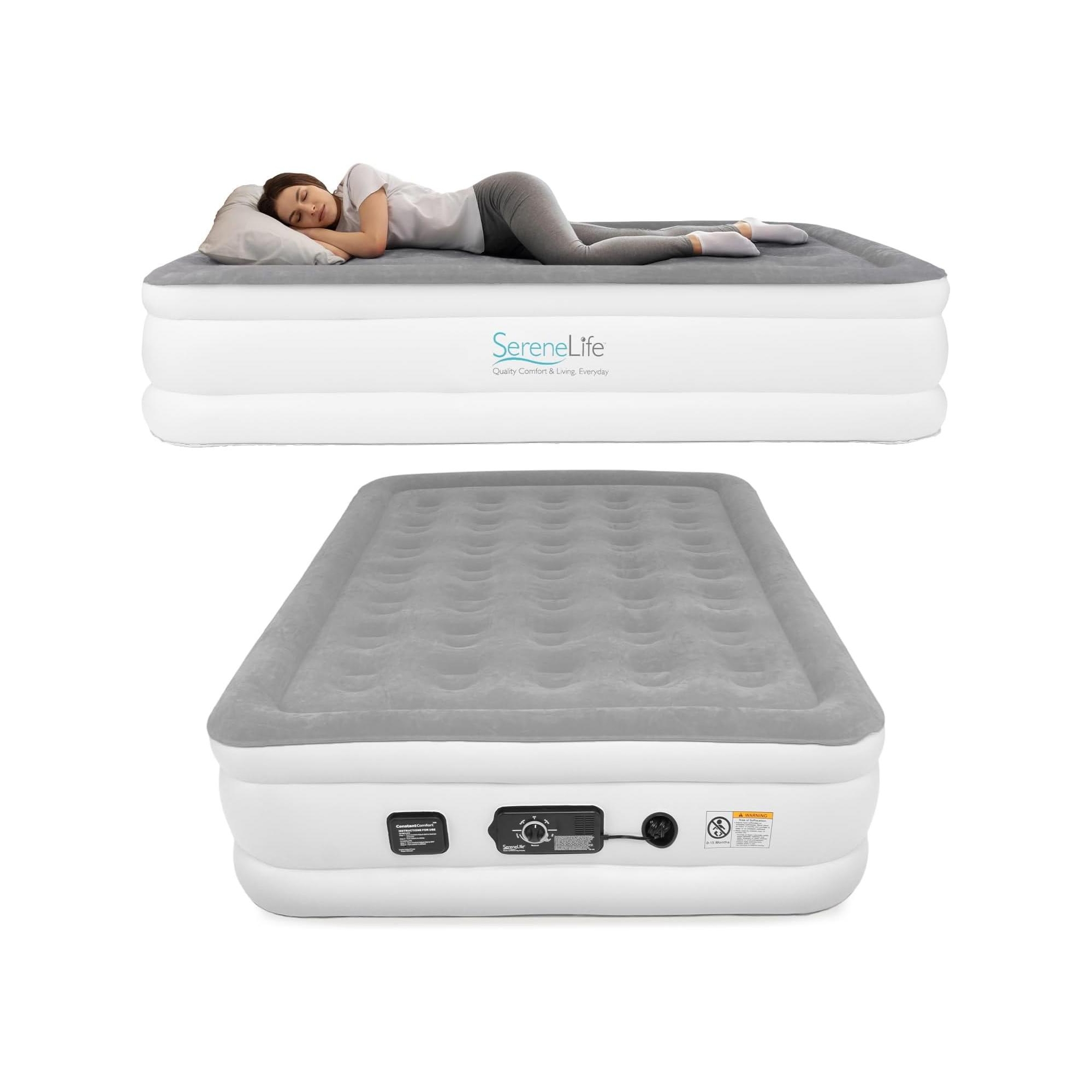 SereneLife 18" Full Premium Raised Airbed - Inflatable Mattress with Built-in AC Pump, Repair Patch & Storage Bag