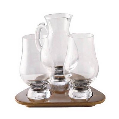 Glencairn Crystal 4pc Glencairn Drinkware Glasses with Pitcher Set: Lead-Free Crystal, Dishwasher-Safe, Includes Tray