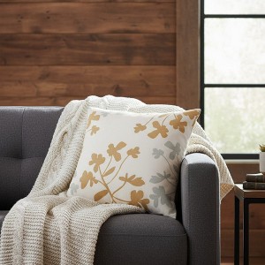 Tan Florals Decorative Pillow – Indoor Outdoor 18" by Manual Woodworkers and Weavers - 1 of 3