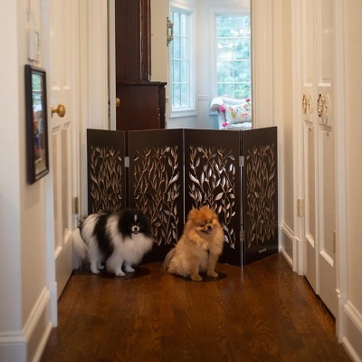 Walnut Vines Carved Wood Freestanding Pet Gate