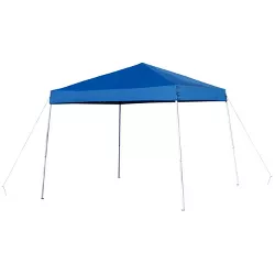 Emma and Oliver 8'x8' Blue Weather Resistant Easy Pop Up Slanted Leg Canopy Tent with Carry Bag