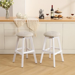 Beautyolove 26 in. White Backless Wood Counter Height Swivel Bar Stool with Padded Fabric Seat (Set of 2) - 1 of 4