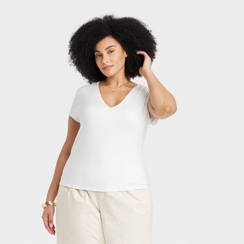 Women's Slim Fit Short Sleeve Ribbed T-shirt - A New Day™ White S : Target