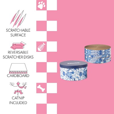 THE LICKER STORE Kate 12" Modern Patterned Cardboard Reversible Cat Scratcher Pad In Box with Catnip, Blue/White (5-Pack)