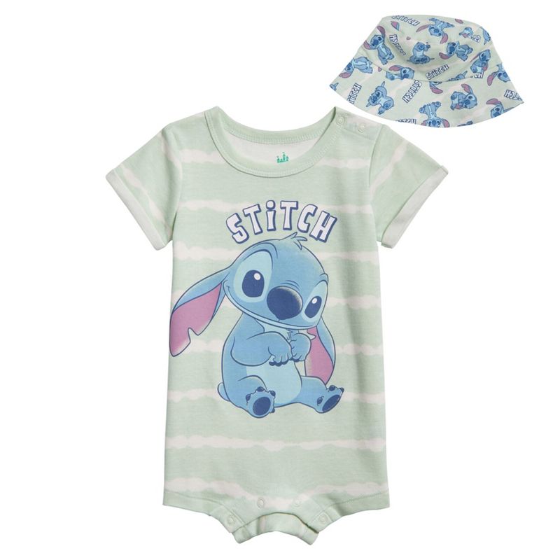 Disney Lion King Mickey Mouse Winnie the Pooh Nightmare Before Christmas Lilo & Stitch Baby Romper and Bucket Sun Hat Newborn to Infant, 1 of 6