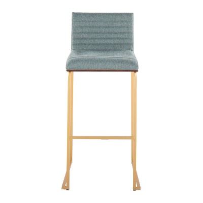 Set of 2 Gray Upholstered Barstools with Gold Metal Base