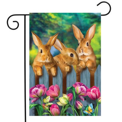 Spring Garden Flag with Bunnies and Floral Design