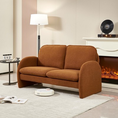 NicBex 59 Inch Loveseat,Modern Fur Fabric Upholstered Loveseat Sofa with 2 Back Pillows,Small 2-Seater Couch for Living Room,Orange