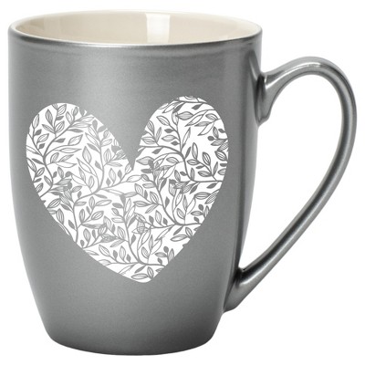 Elanze Designs Heart Leaf Grey 10 ounce New Bone China Coffee Cup Mug