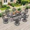 7-Piece Rectangle Cast Aluminum Outdoor Patio Dining Set with Swivel Chairs & Brown Cushions & Umbrella Hole - 4 of 4