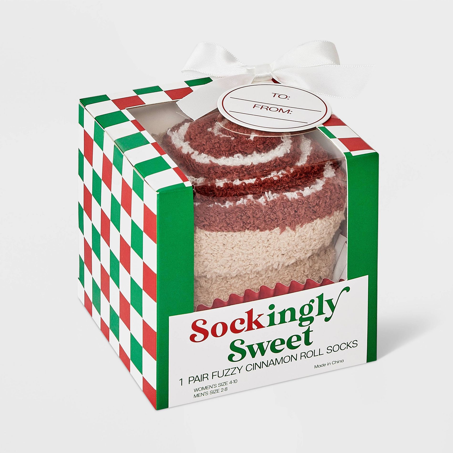 Women's Cinnamon Roll Christmas Cozy Crew Socks - Tan/Brown/White 4-10