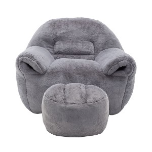 CAVINAS Faux Fur Bean Bag Chair with Back Support,Bean Bag Chairs for Adults and Kids,Bean Bag Couch with/without Footstool,Floor Sofa for Living Room - 1 of 4