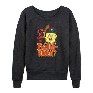 Women's - SpongeBob SquarePants - Arrr Ye Ready For Halloween Lightweight French Terry Wide Neck Long Sleeve Shirt - 1 of 4