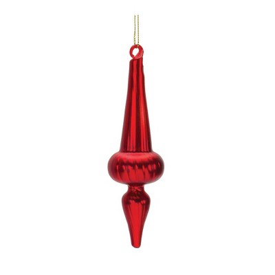 Red Ribbed Glass Finial Christmas Ornaments Set of 12