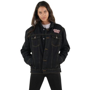 Members Only Women's Looney Tunes Denim Trucker Oversized Jacket - 1 of 3