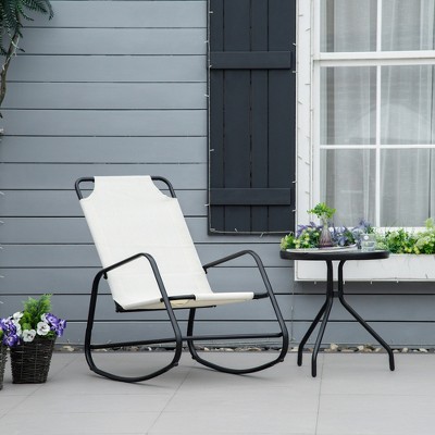 Cream White Steel Frame Outdoor Rocking Chair with Sling Fabric