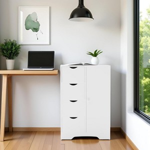 FurnitureR Storage Cabinet with 4 Drawers and Side Door, Modern Wood Organizer Unit with Adjustable Shelves, 32.28Inch Tall, White - 1 of 4